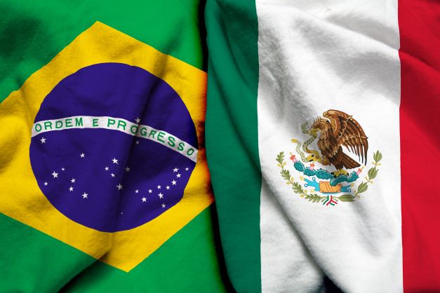 Bandeiras do Brasil e México. Fonte: Shutterstock.